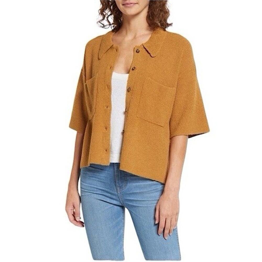 MADEWELL Holmden Polo Sweater M Button-Front Knit Cotton Blend Toffee Oversized